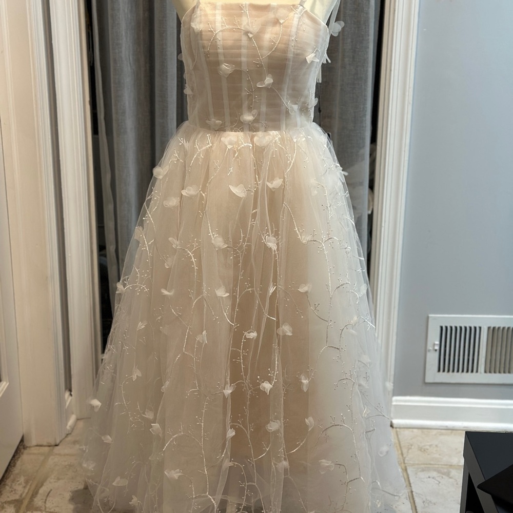 CocoMelody A-Line Tea Length Lace Wedding Dress